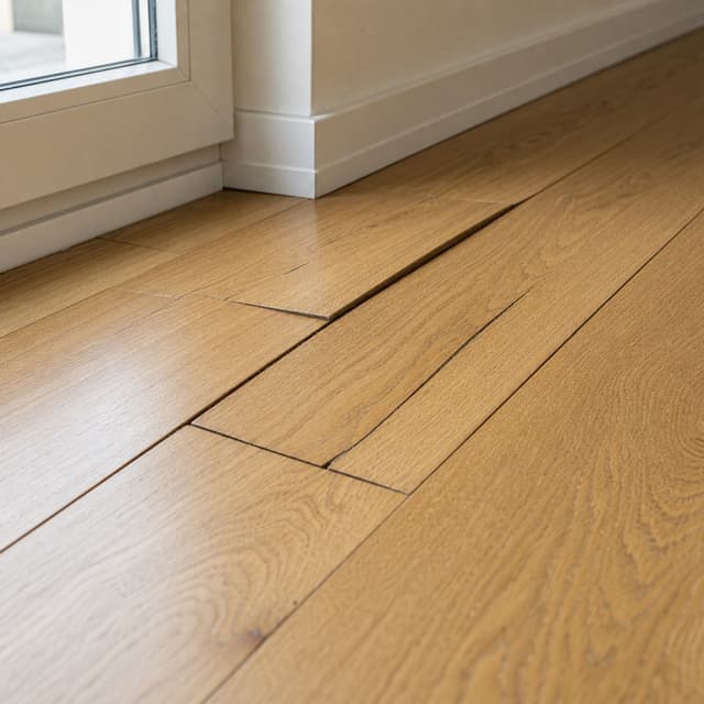 Aufgequollenes Parkett mit sichtbarer Verformung als fachliches Fallbeispiel